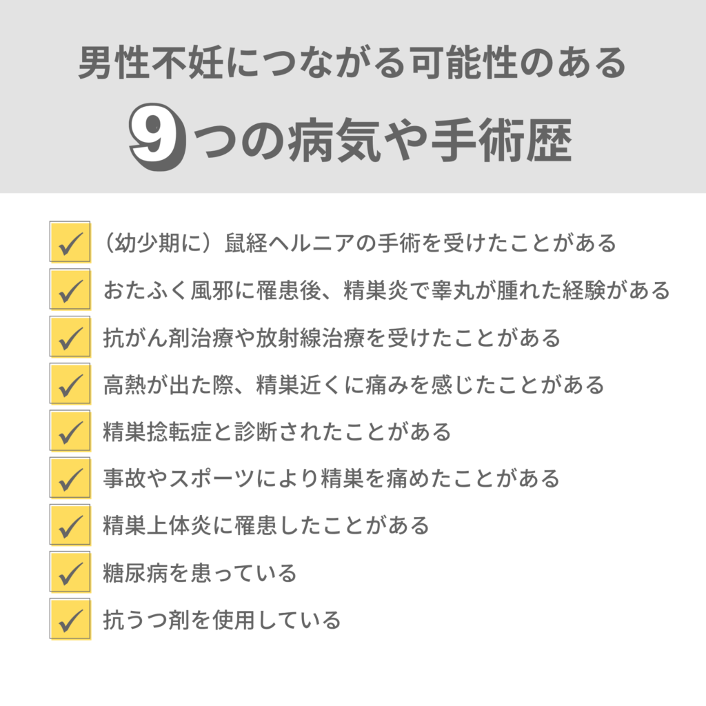 男性不妊につながる可能性のある9つの病気や手術歴